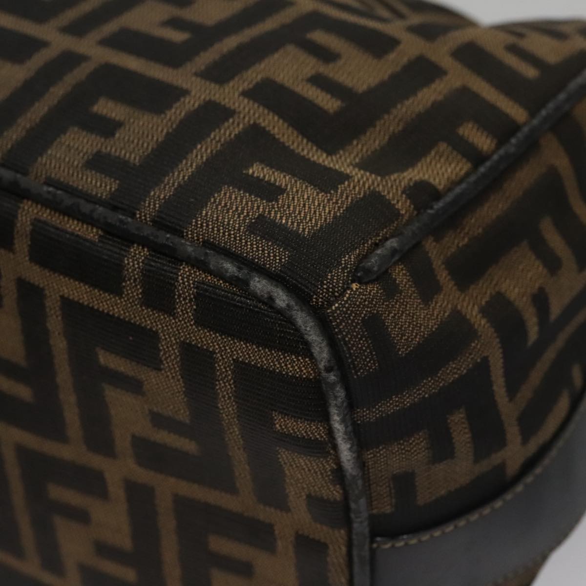 FENDI Zucca Canvas Hand Bag Brown Black gold 109159
