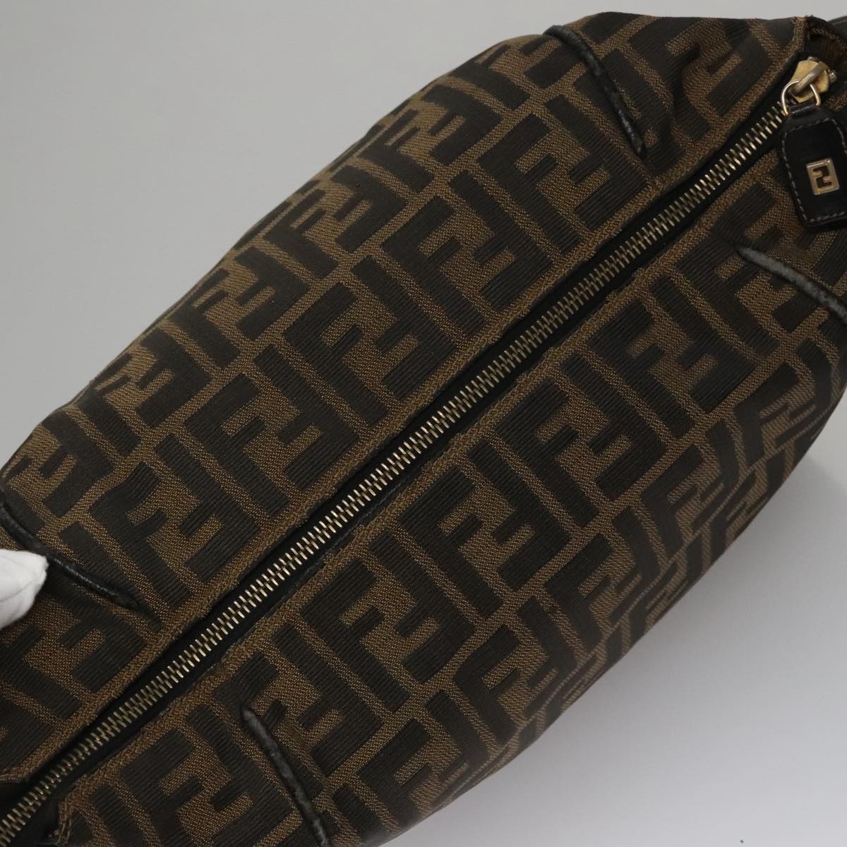 FENDI Zucca Canvas Hand Bag Brown Black gold 109159