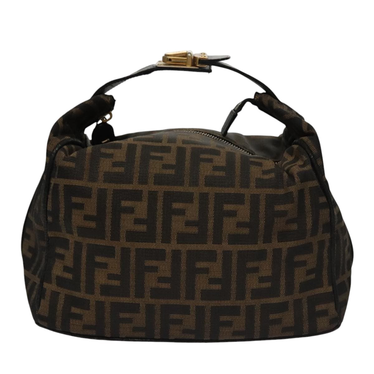 FENDI Zucca Canvas Hand Bag Brown Black gold 109159