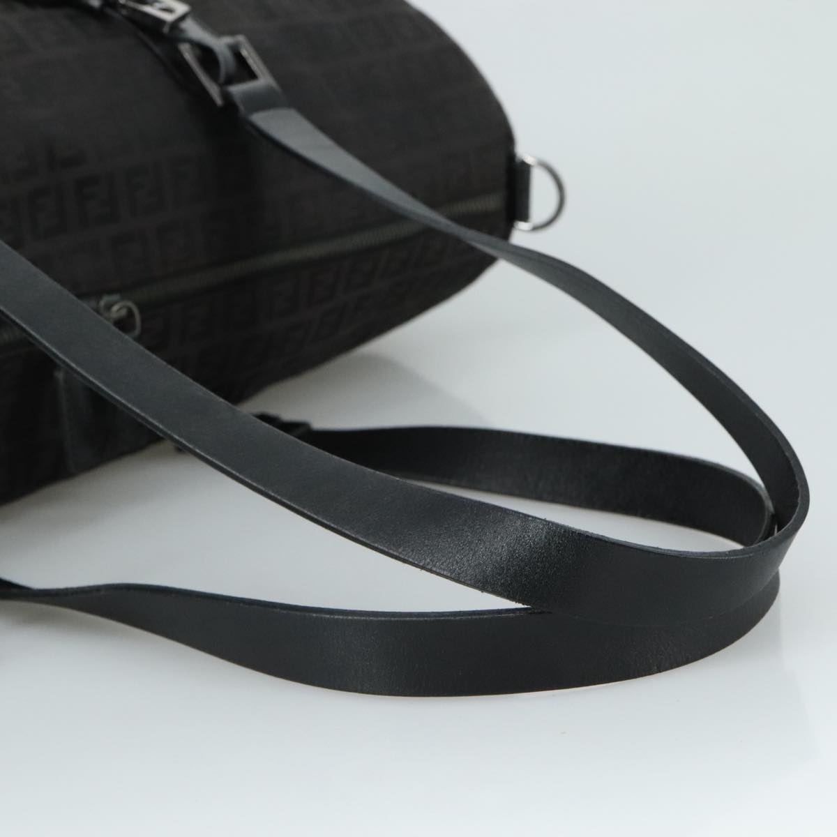 FENDI Zucchino Canvas Boston Bag Silver Black 109161