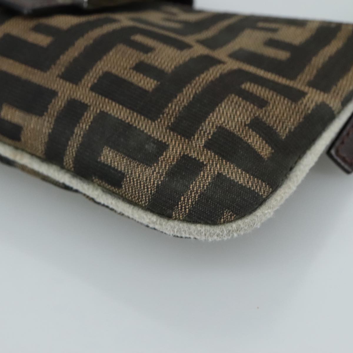 FENDI Zucca Canvas Mamma Baguette Shoulder Bag Brown Black Silver 109322