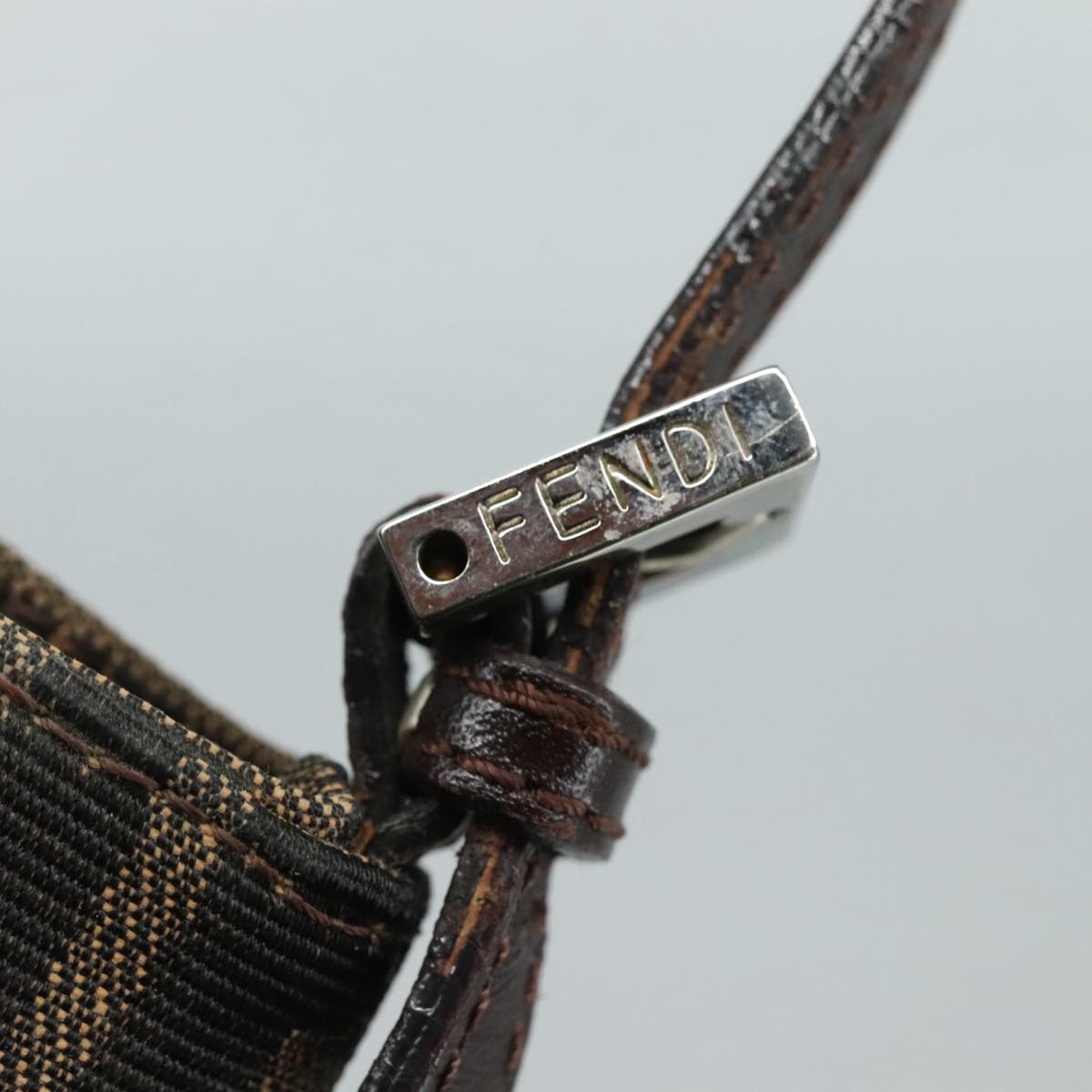 FENDI Zucca Canvas Mamma Baguette Shoulder Bag Brown Black Silver 109322