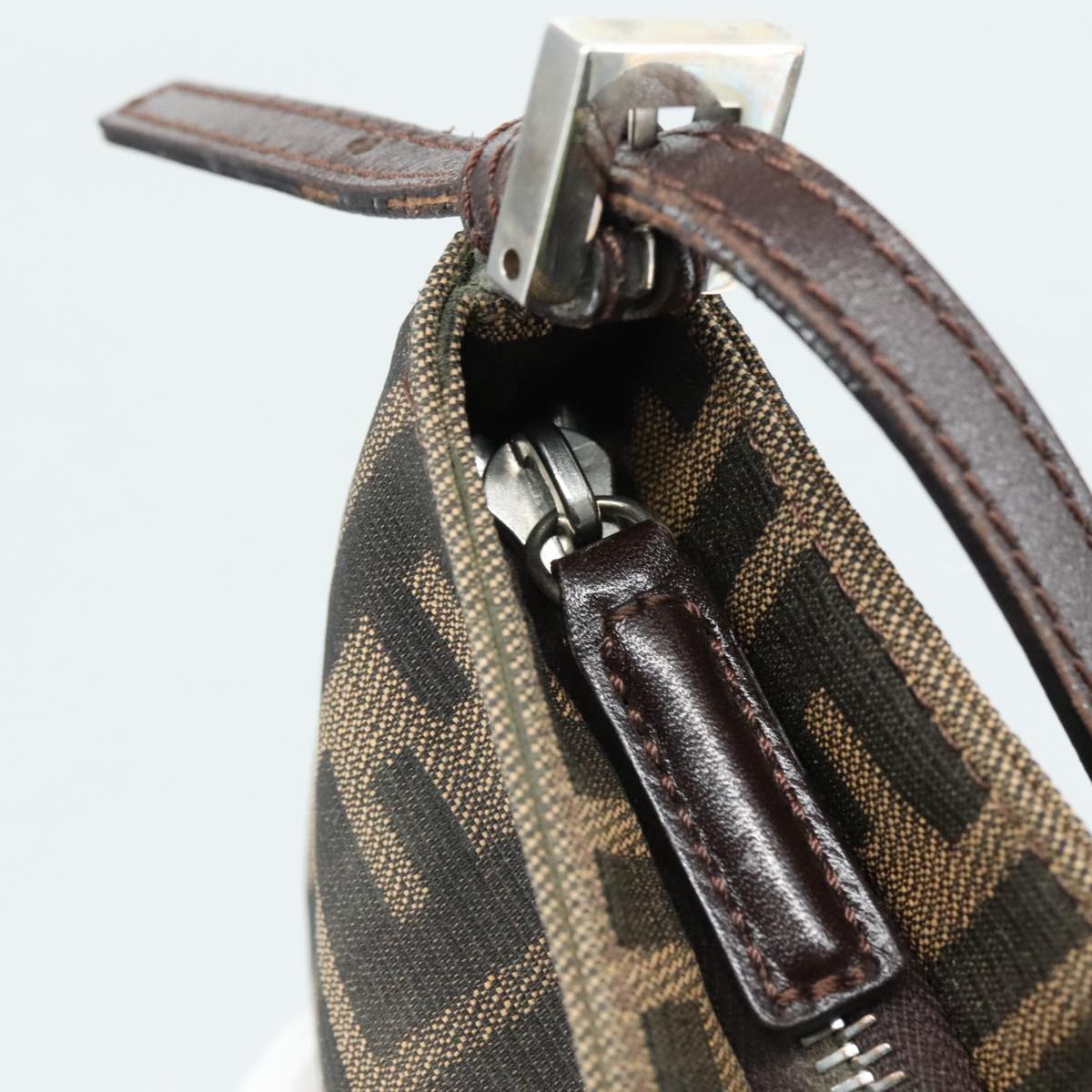 FENDI Zucca Canvas Mamma Baguette Shoulder Bag Brown Black Silver 109322