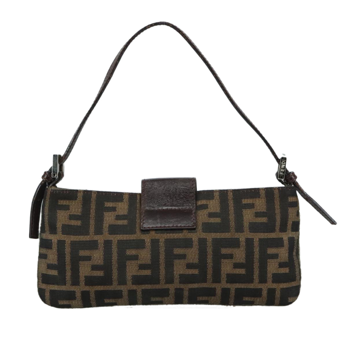 FENDI Zucca Canvas Mamma Baguette Shoulder Bag Brown Black Silver 109322