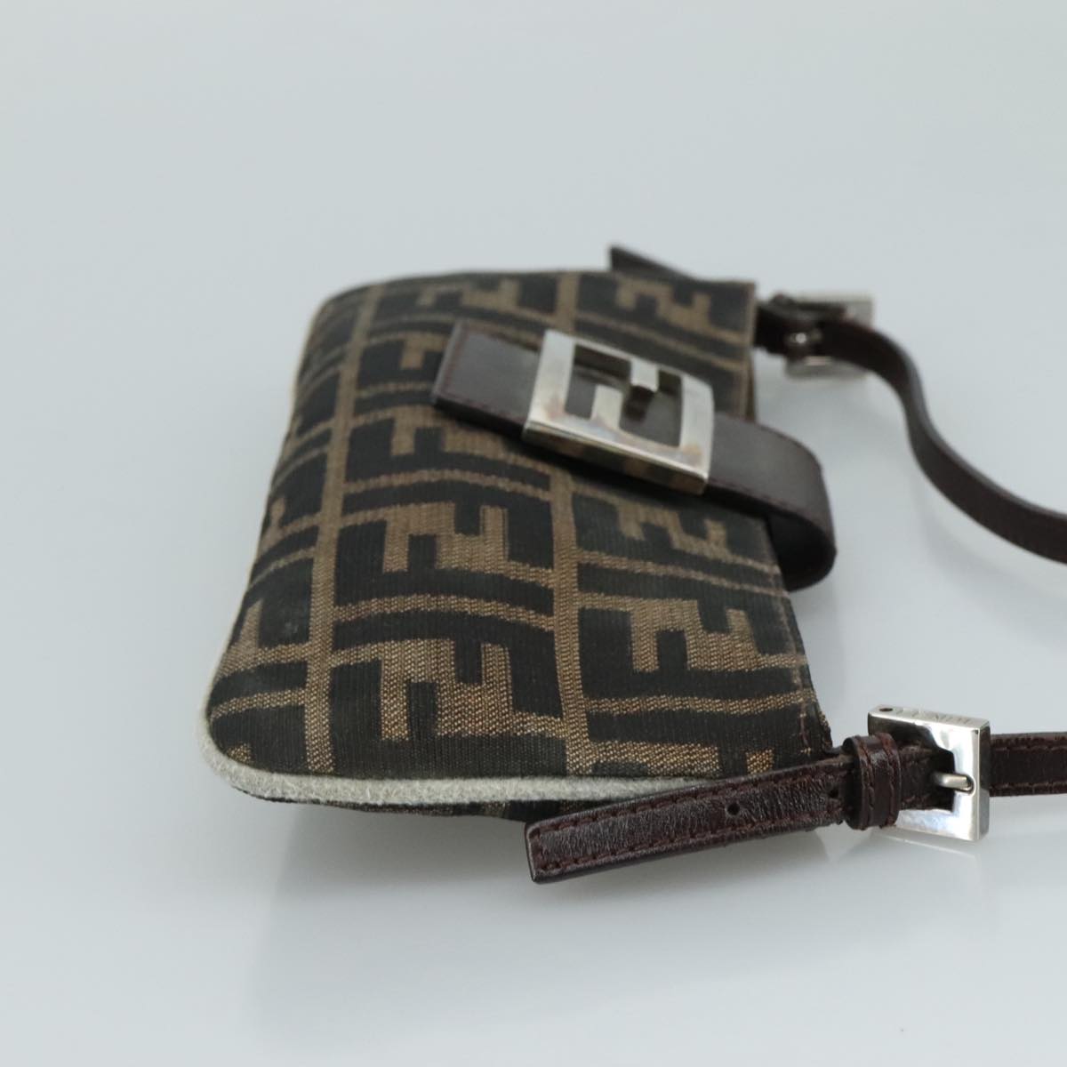 FENDI Zucca Canvas Mamma Baguette Shoulder Bag Brown Black Silver 109322