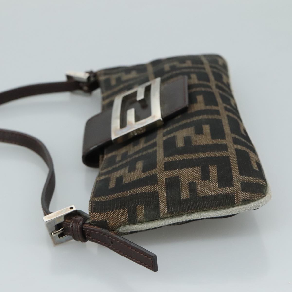 FENDI Zucca Canvas Mamma Baguette Shoulder Bag Brown Black Silver 109322