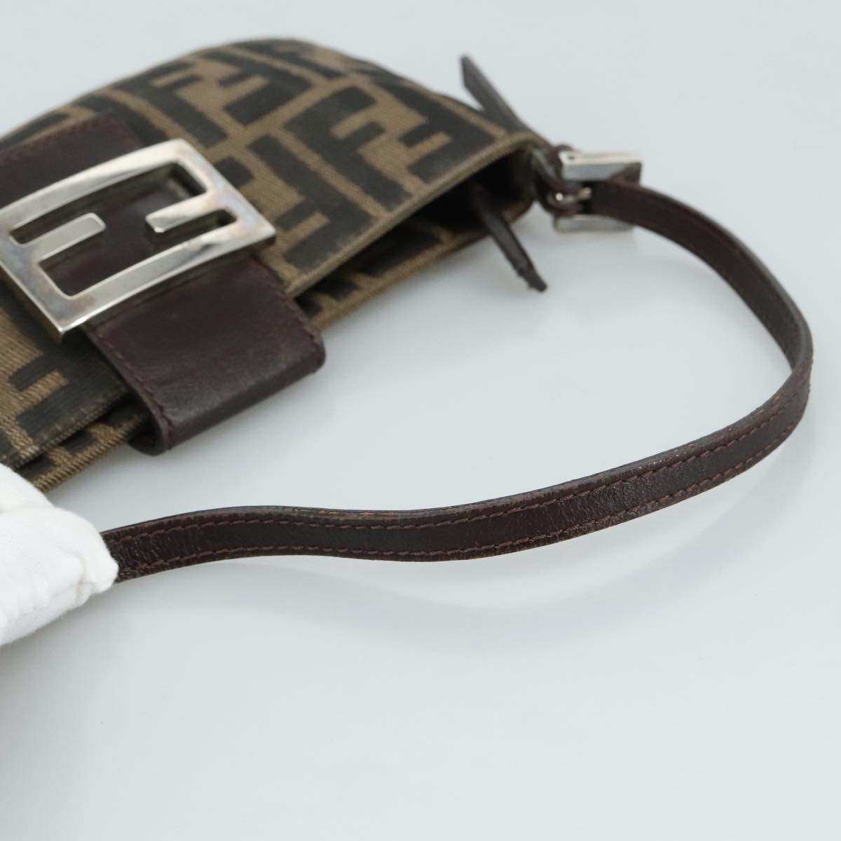 FENDI Zucca Canvas Mamma Baguette Shoulder Bag Brown Black Silver 109322