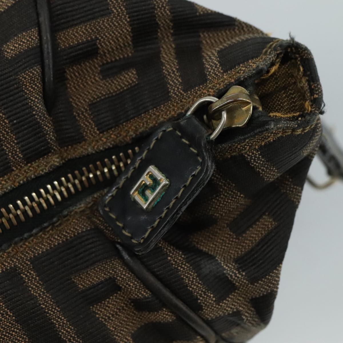 FENDI Zucca Canvas Hand Bag Brown Black 109509