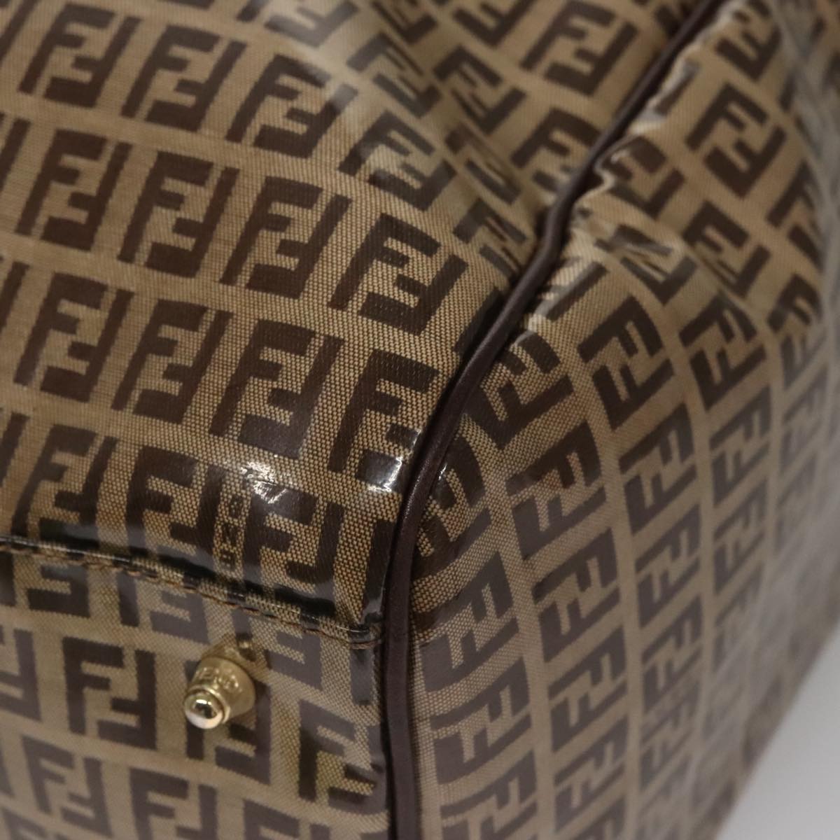 FENDI Zucchino Canvas Boston Bag Gold Beige 109630