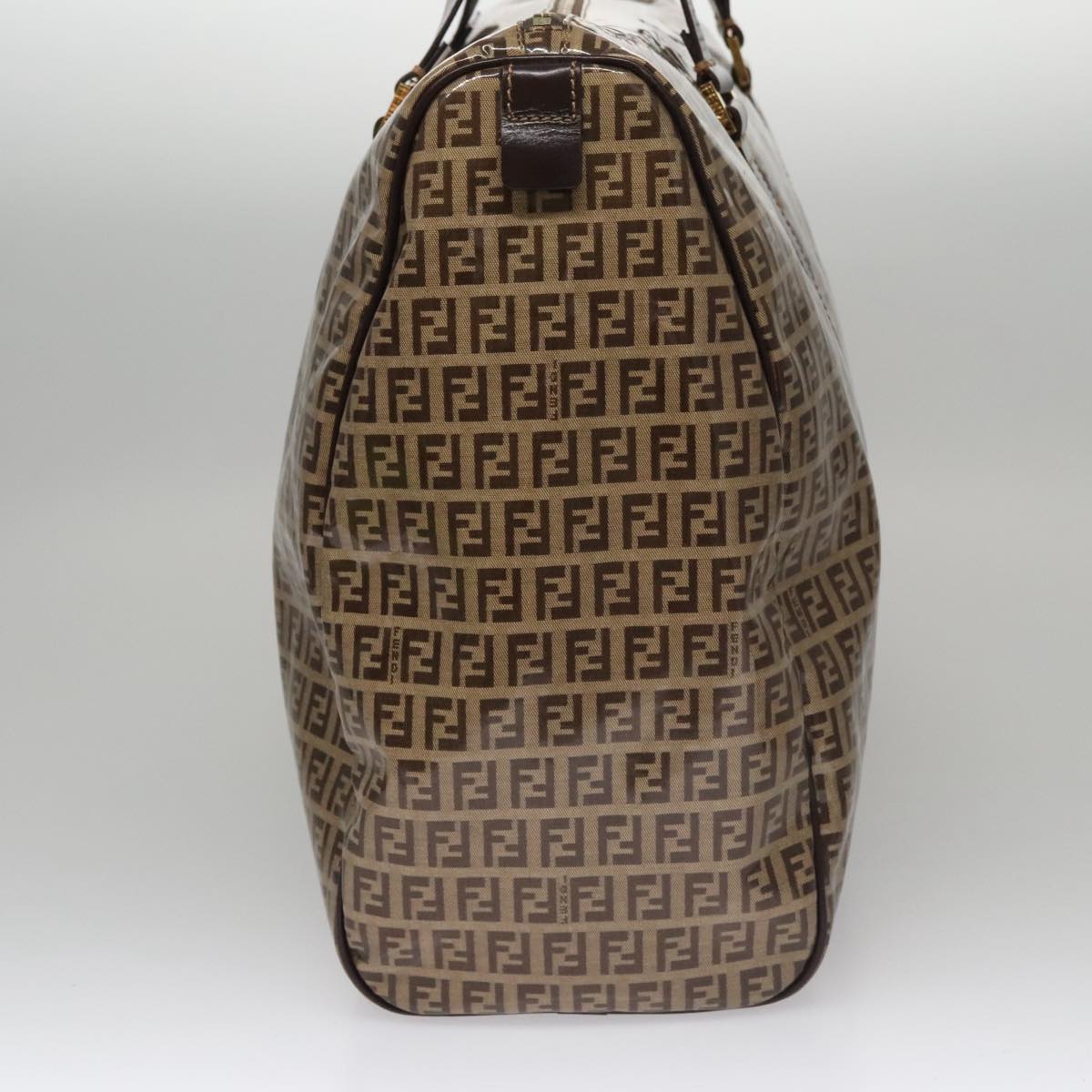 FENDI Zucchino Canvas Boston Bag Gold Beige 109630