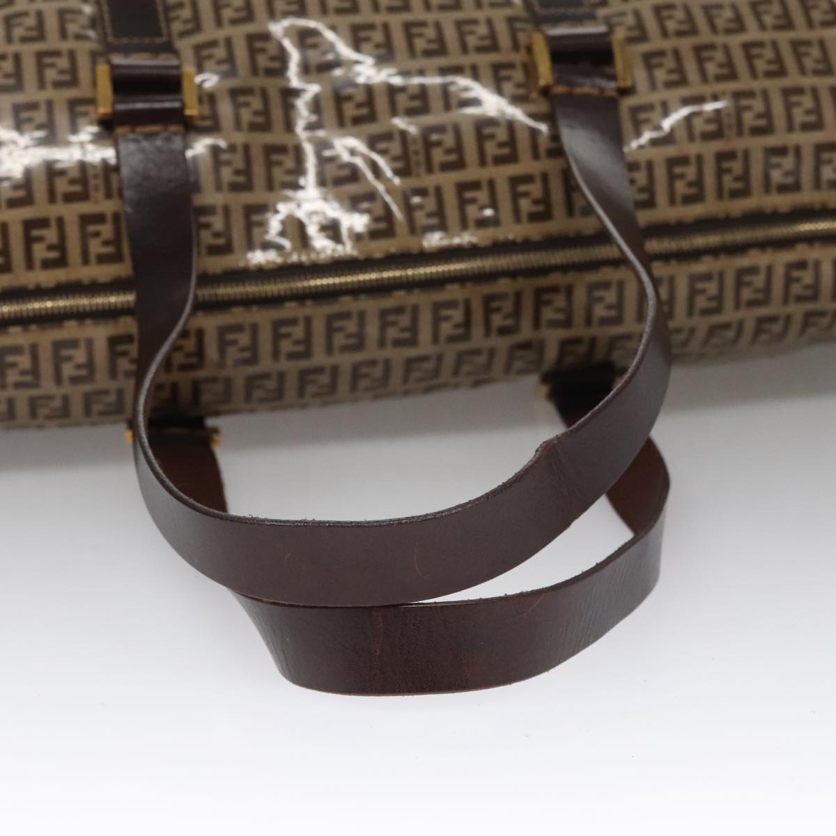 FENDI Zucchino Canvas Boston Bag Gold Beige 109630