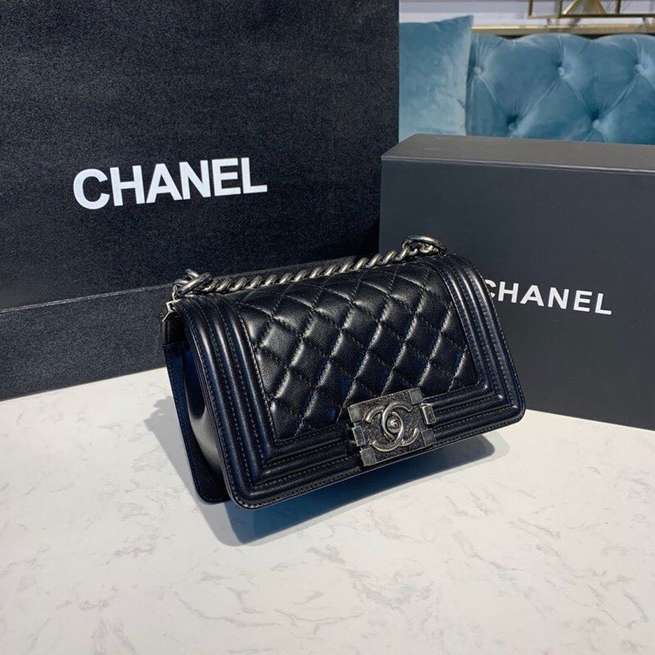 CHLSmall Boy Handbag Silver Hardware Black For Women Bags, Shoulder And Crossbody Bags 7.8in/20cm A67085