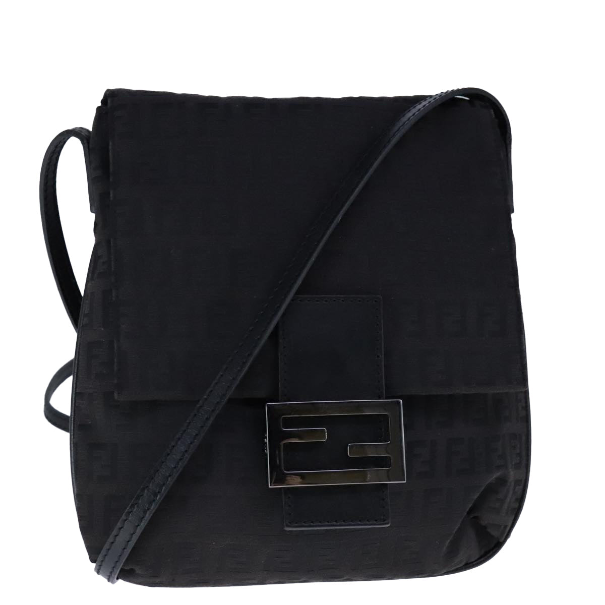 FENDI Zucchino Canvas Mamma Shoulder Bag Black 109966