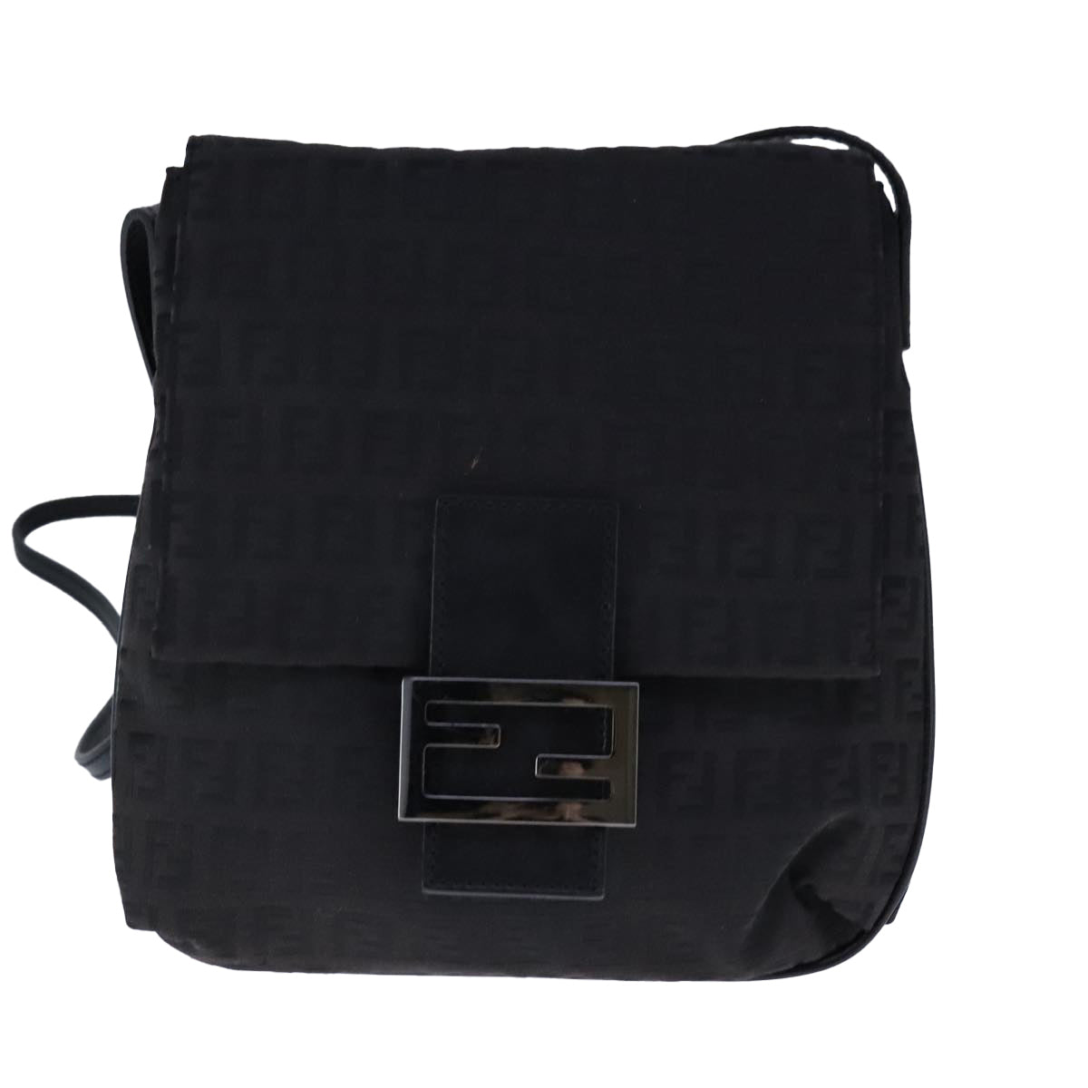 FENDI Zucchino Canvas Mamma Shoulder Bag Black 109966