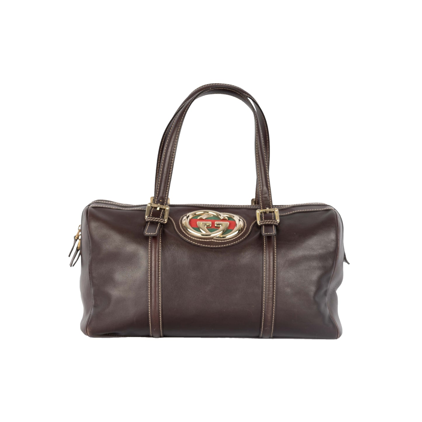 GLM-- Dark Brown Leather GG Britt Boston Bag - '10s