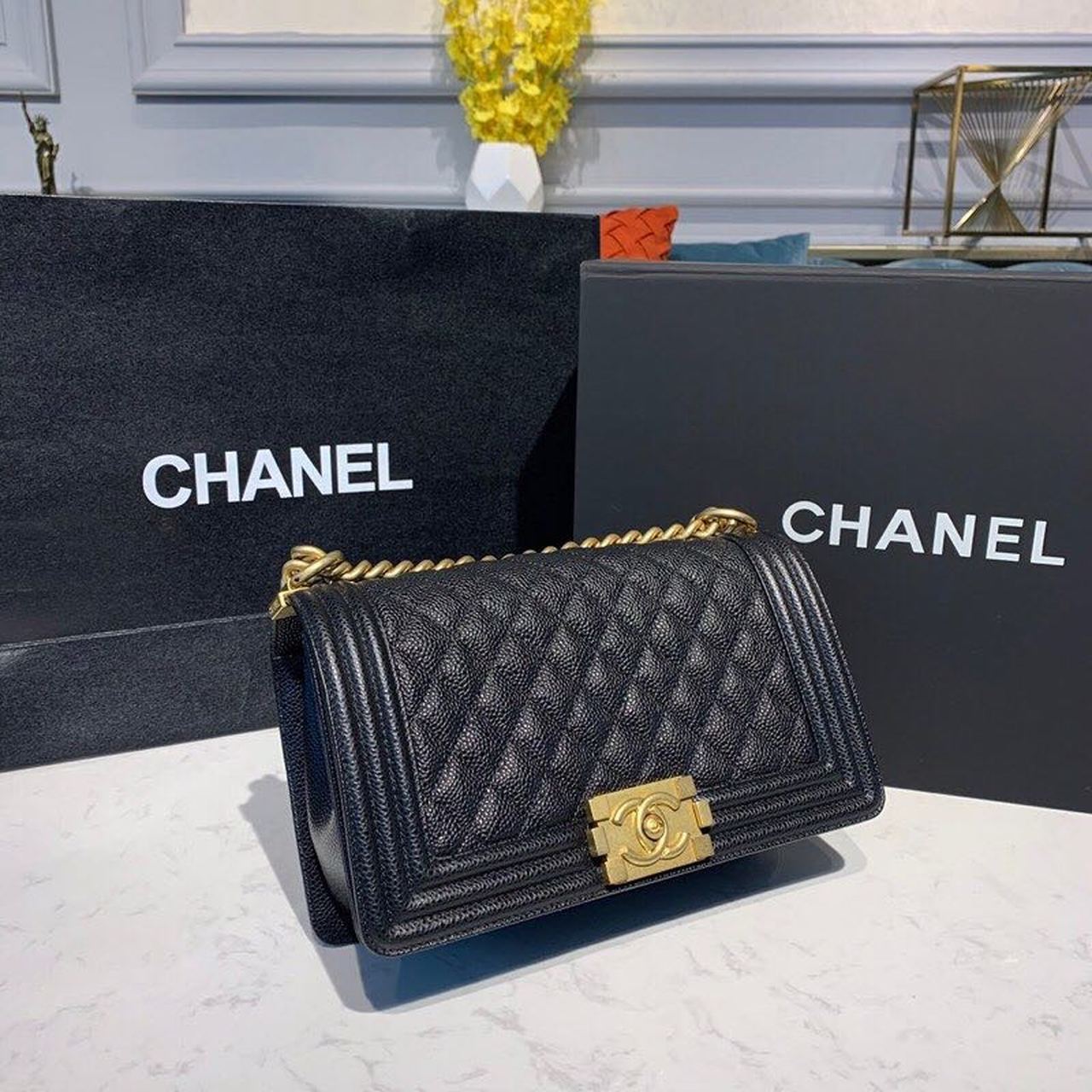 CHL Boy Handbag Gold Toned Hardware Black For Women Bags, Shoulder And Crossbody Bags 9.8in/25cm A67086