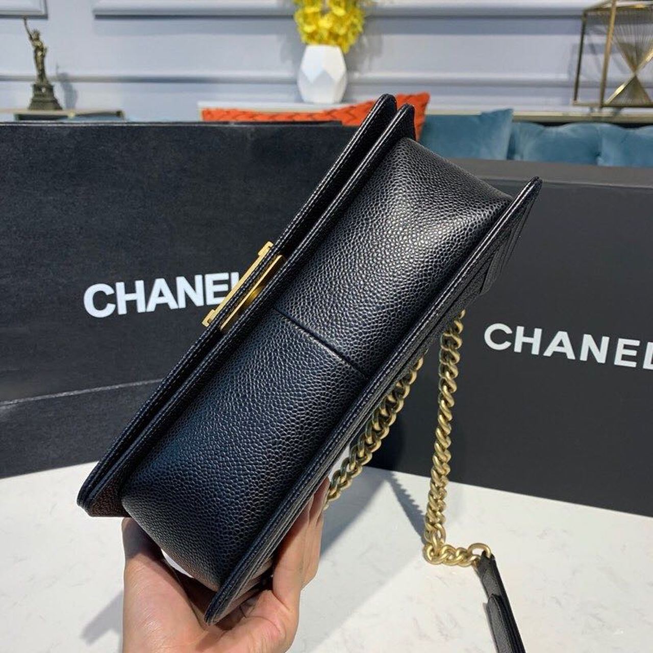CHL Boy Handbag Gold Toned Hardware Black For Women Bags, Shoulder And Crossbody Bags 9.8in/25cm A67086