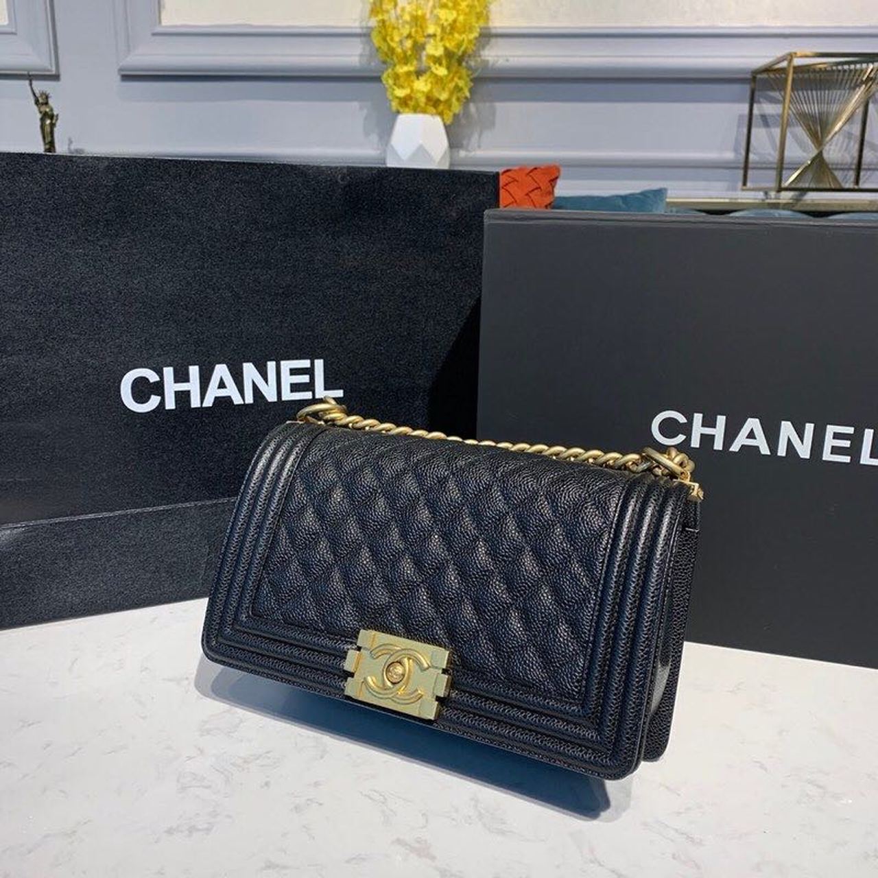 CHL Boy Handbag Gold Toned Hardware Black For Women Bags, Shoulder And Crossbody Bags 9.8in/25cm A67086