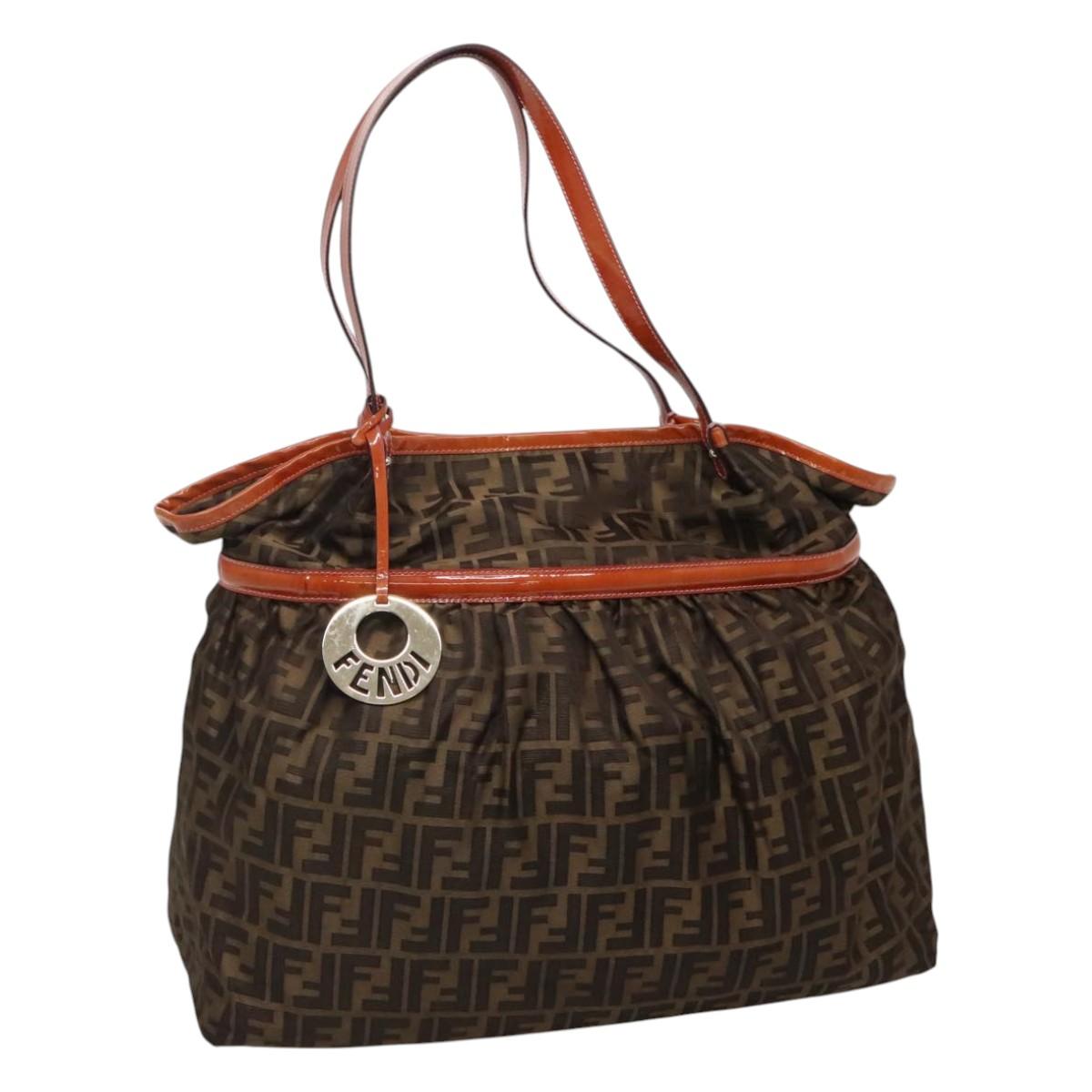 FENDI Zucca Canvas Shoulder Bag Brown Black 110282