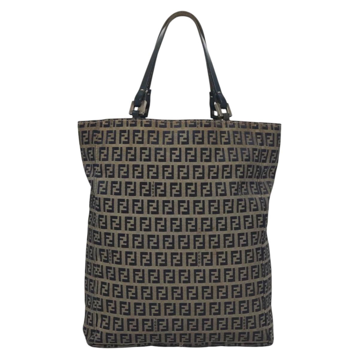 FENDI Zucchino Canvas Tote Bag Navy 110364