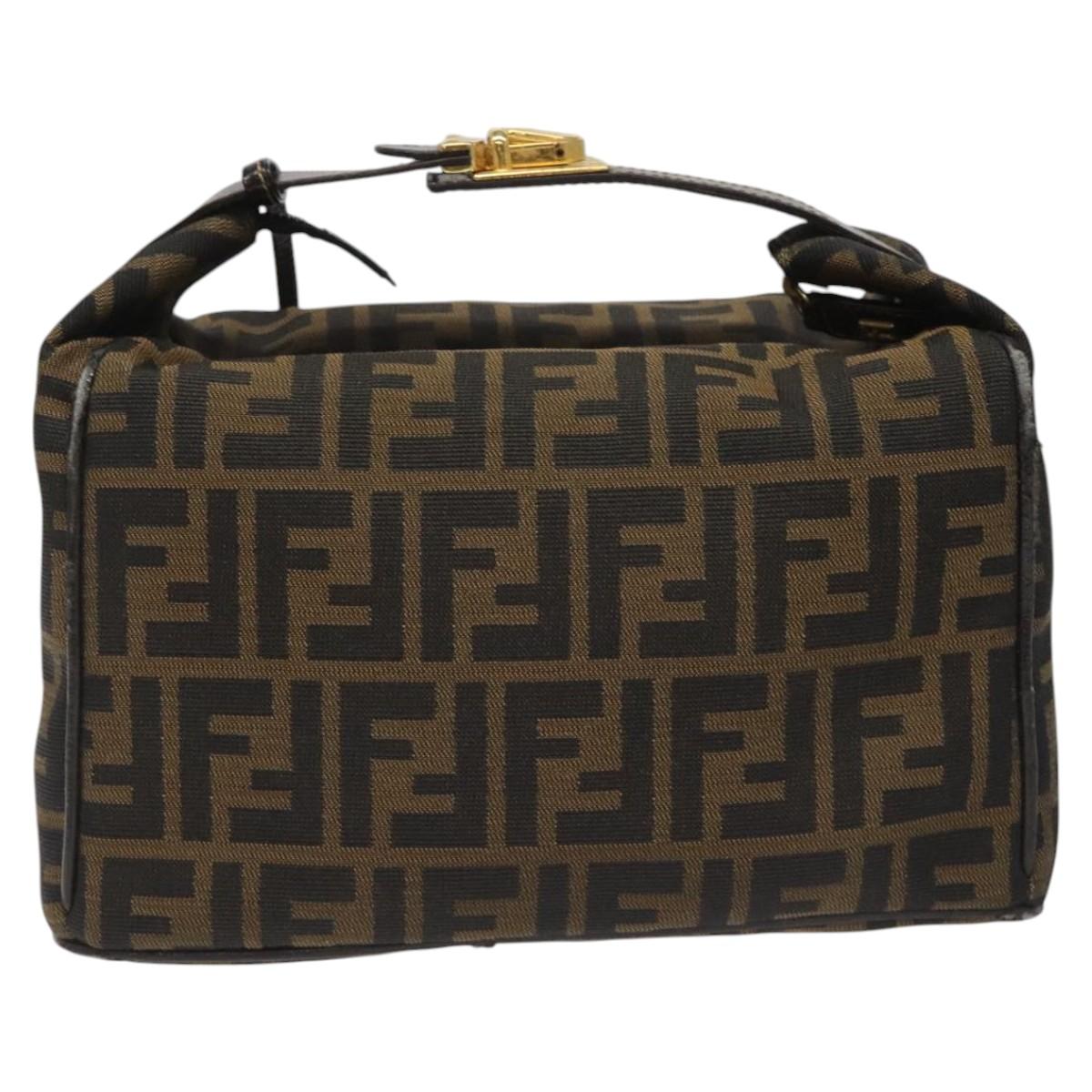 FENDI Zucca Canvas Vanity pouch Hand Bag Nylon Brown Black gold 110437
