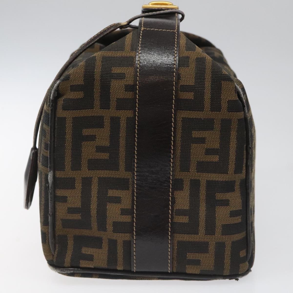 FENDI Zucca Canvas Vanity pouch Hand Bag Nylon Brown Black gold 110437