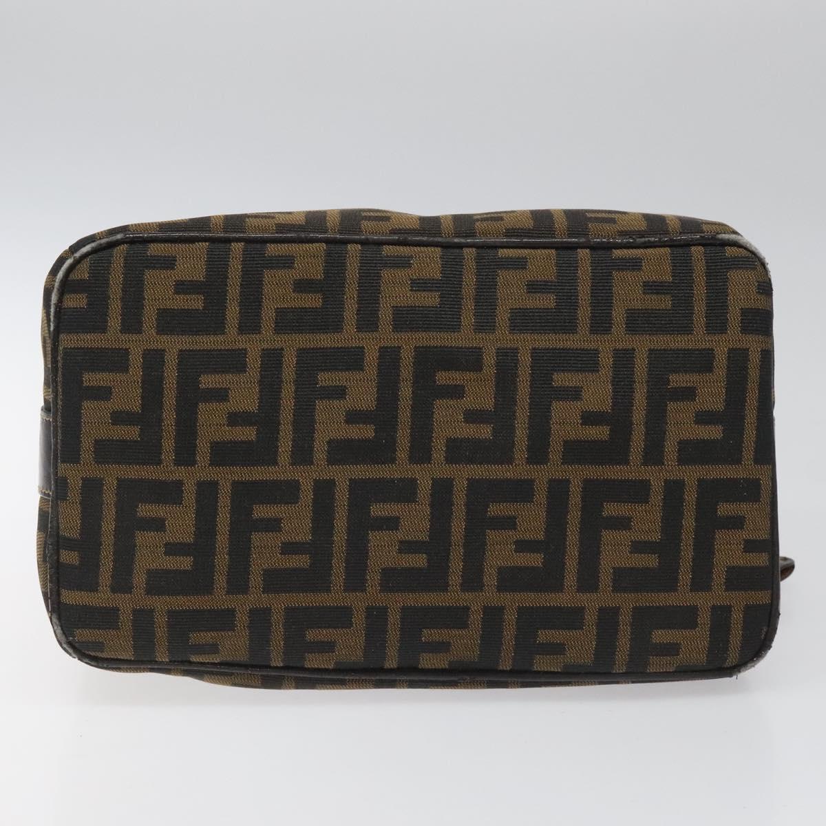 FENDI Zucca Canvas Vanity pouch Hand Bag Nylon Brown Black gold 110437