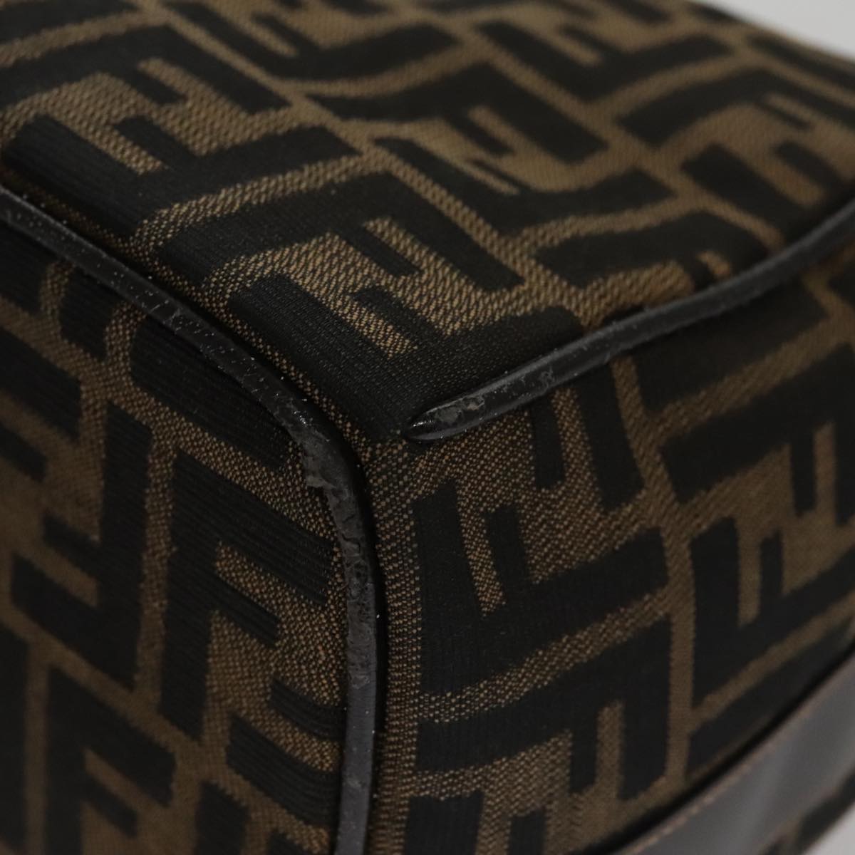 FENDI Zucca Canvas Vanity Pouch Nylon Brown Black gold 110674