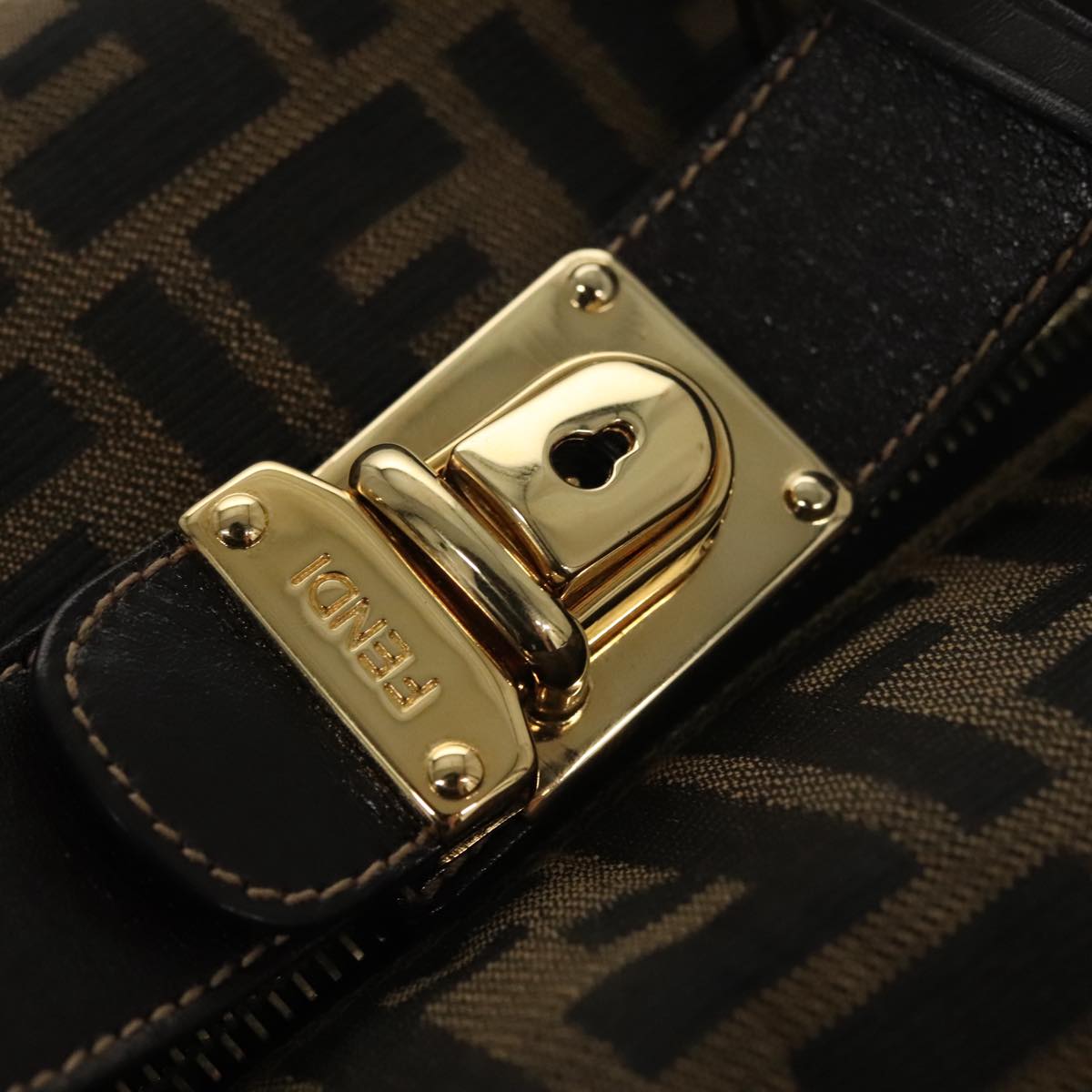 FENDI Zucca Canvas Vanity Pouch Nylon Brown Black gold 110674