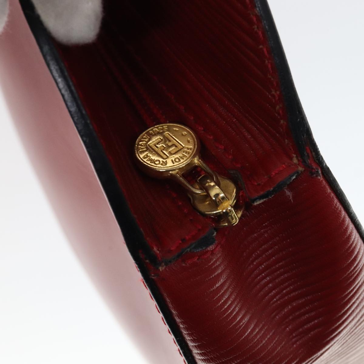 FENDI Shoulder Bag Leather Red Gold 110676