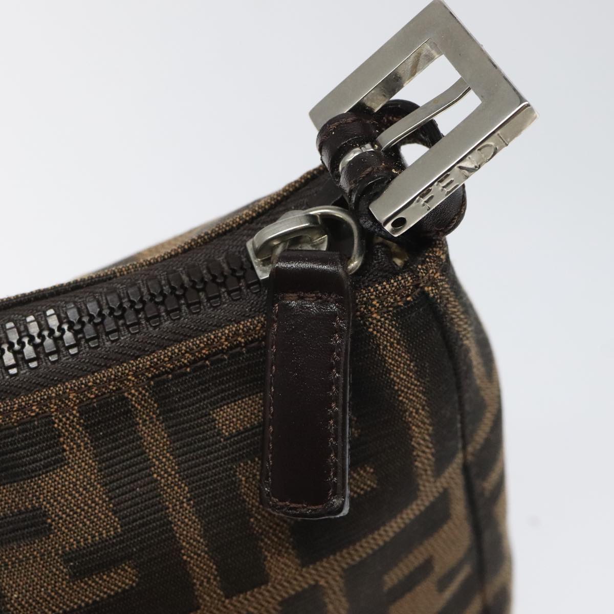 FENDI Zucca Canvas Hand Bag Brown Black 110881