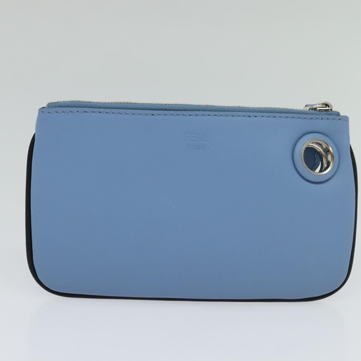 FENDI Triplet Clutch Bag Leather Blue White black 110886
