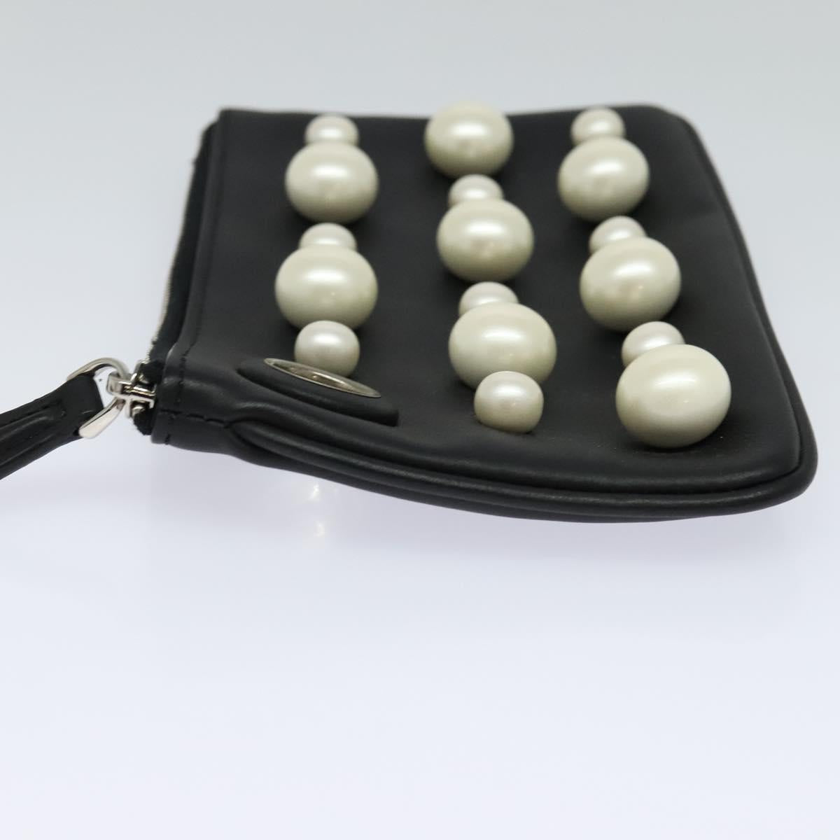 FENDI Triplet Clutch Bag Leather Black 110887
