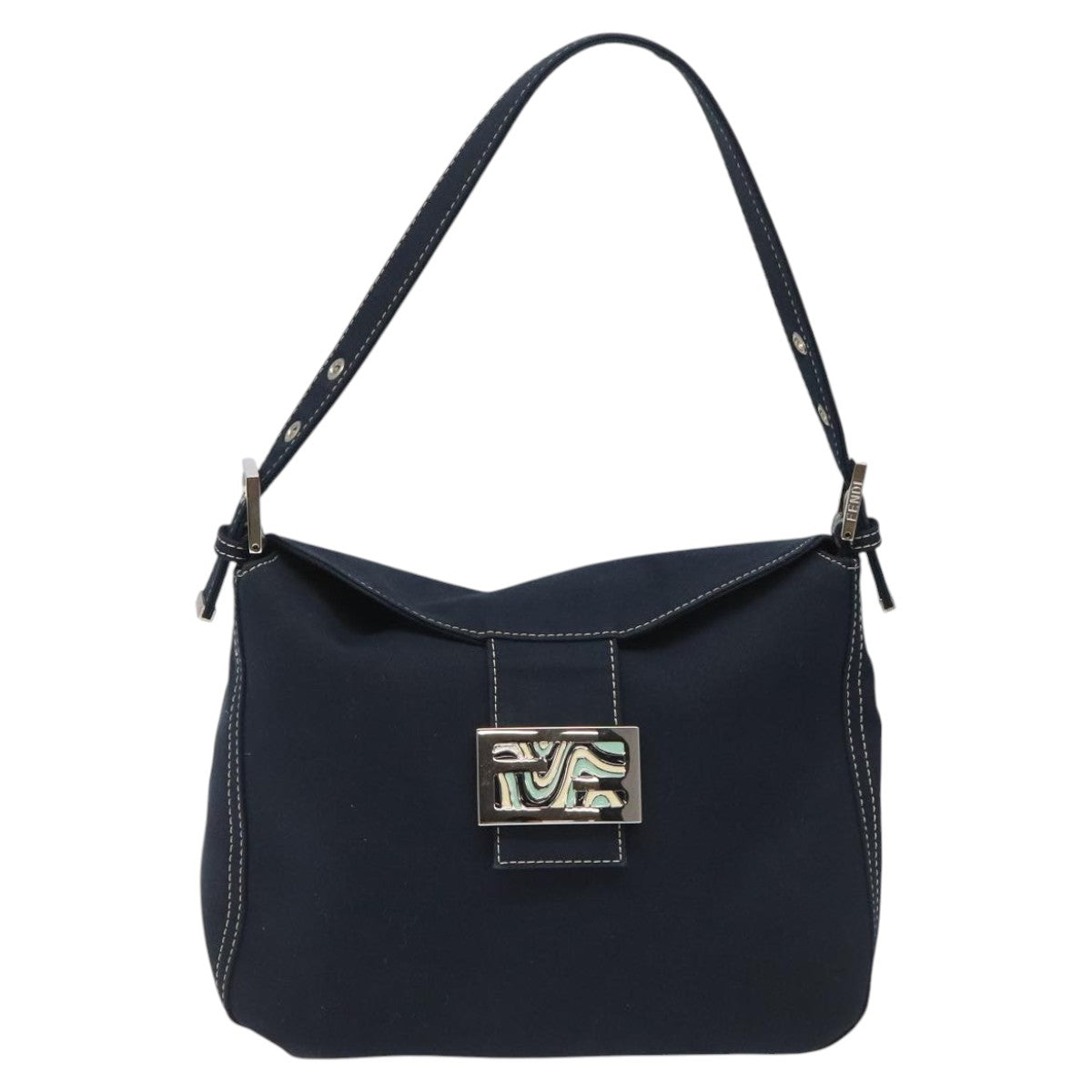 FENDI Mamma Baguette Shoulder Bag Canvas Navy 110912