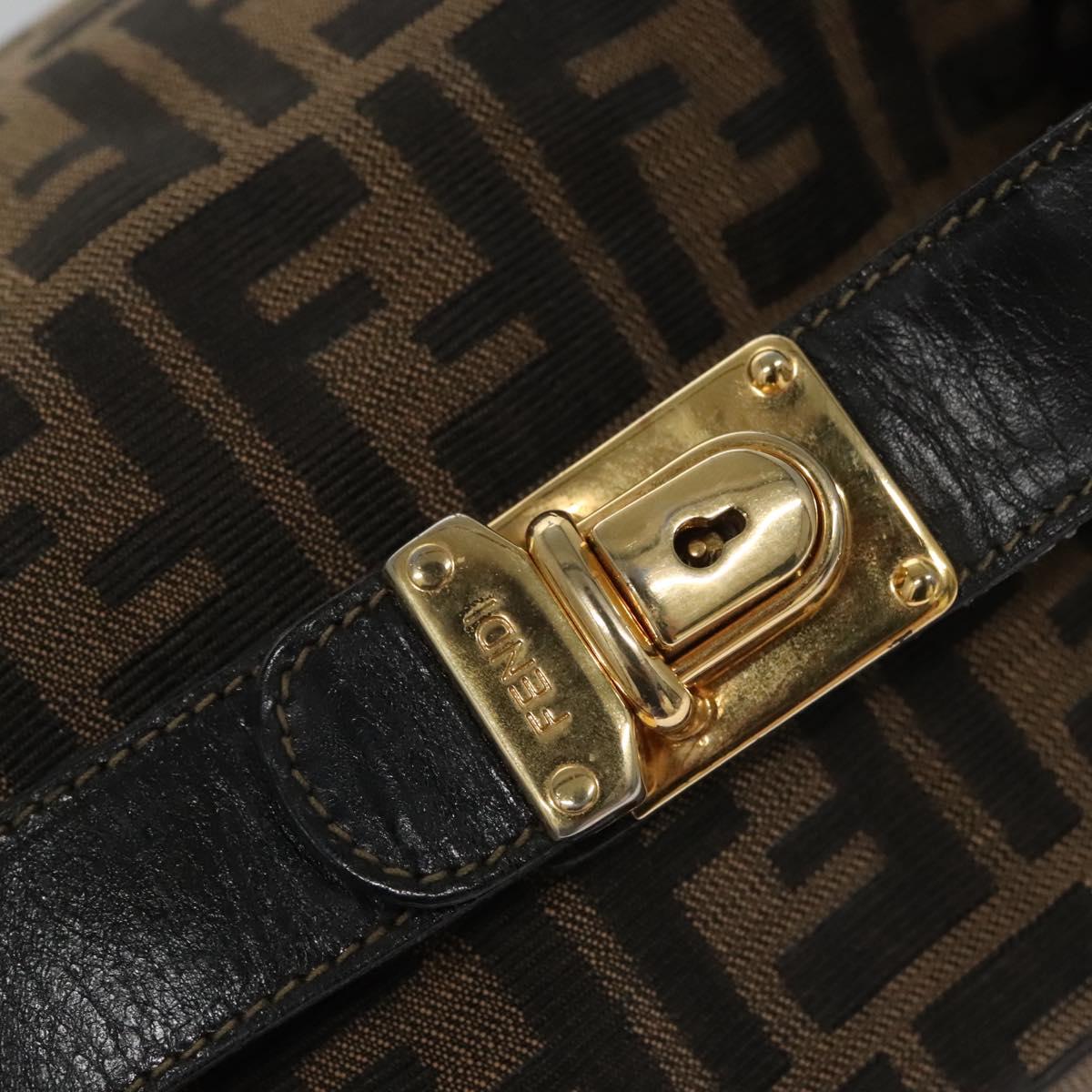 FENDI Zucca Canvas Hand Bag Brown Black gold 111097