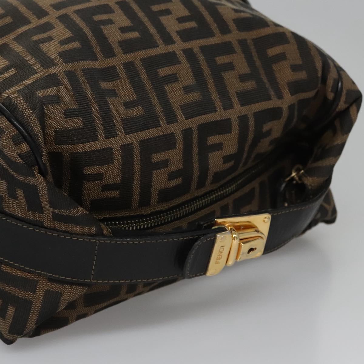FENDI Zucca Canvas Hand Bag Brown Black gold 111097