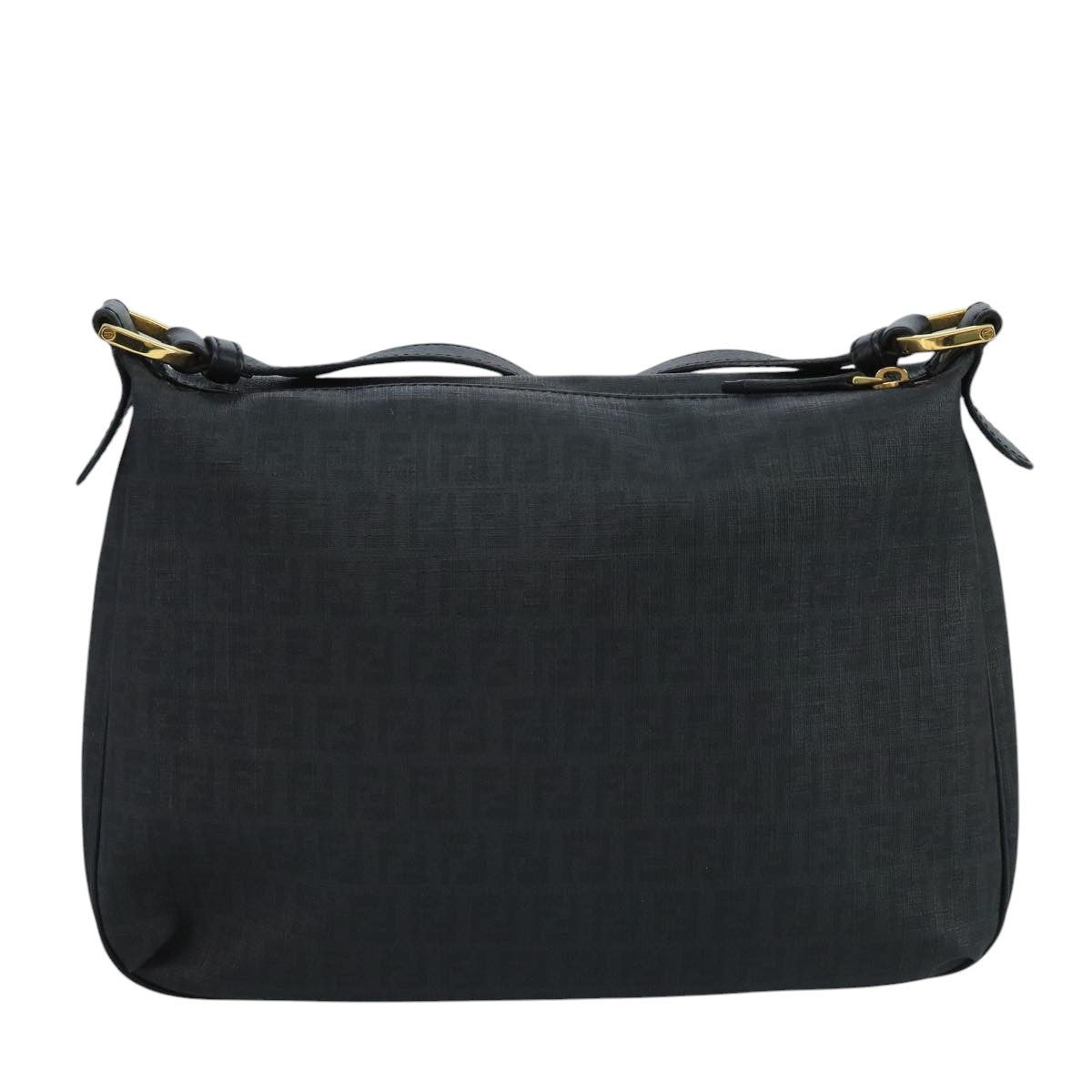 FENDI Zucchino Canvas Shoulder Bag Gold Black 111182