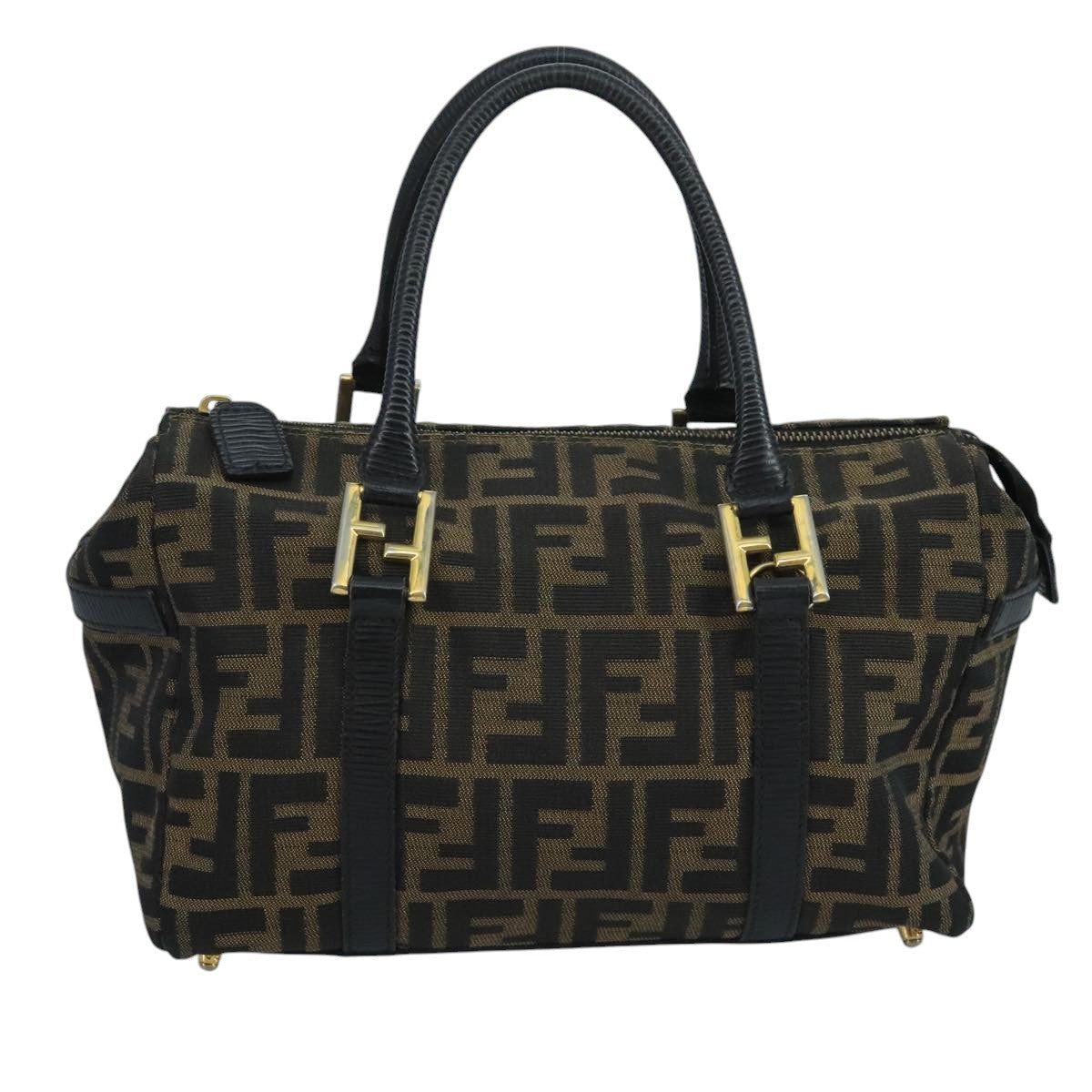 FENDI Zucca Canvas Hand Bag Brown Black 111184