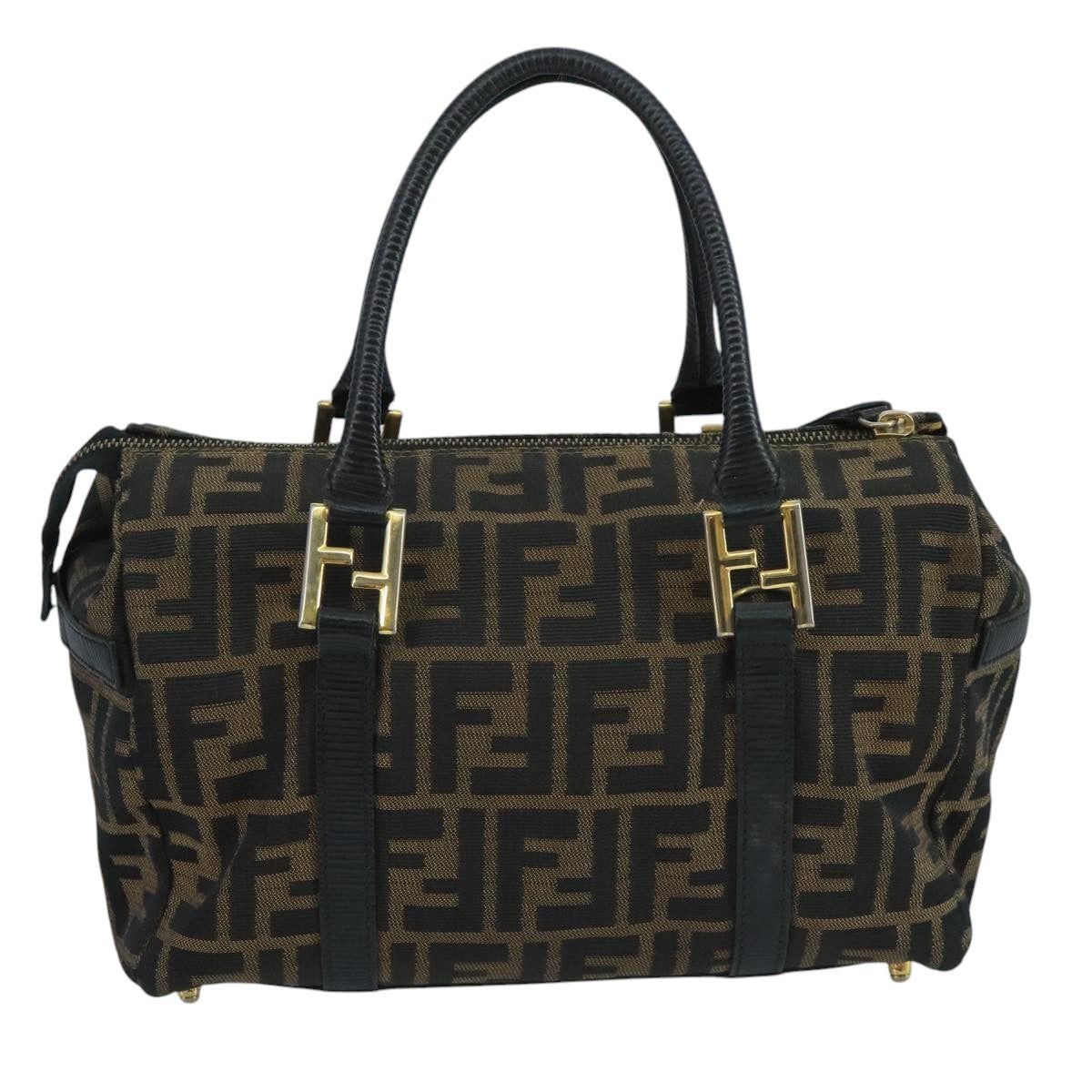 FENDI Zucca Canvas Hand Bag Brown Black 111184
