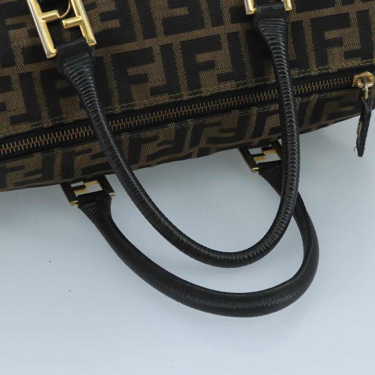FENDI Zucca Canvas Hand Bag Brown Black 111184