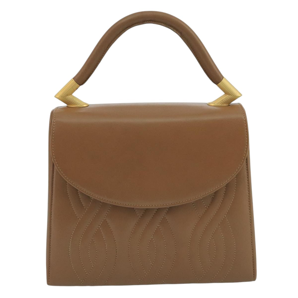 FENDI Hand Bag Leather Beige 111309