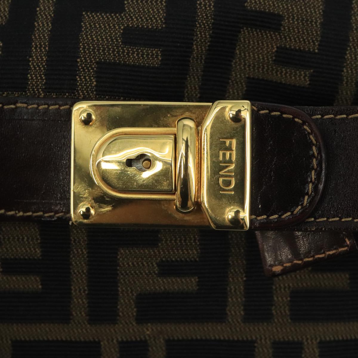 FENDI Zucca Canvas Vanity Pouch Brown Black gold 111462