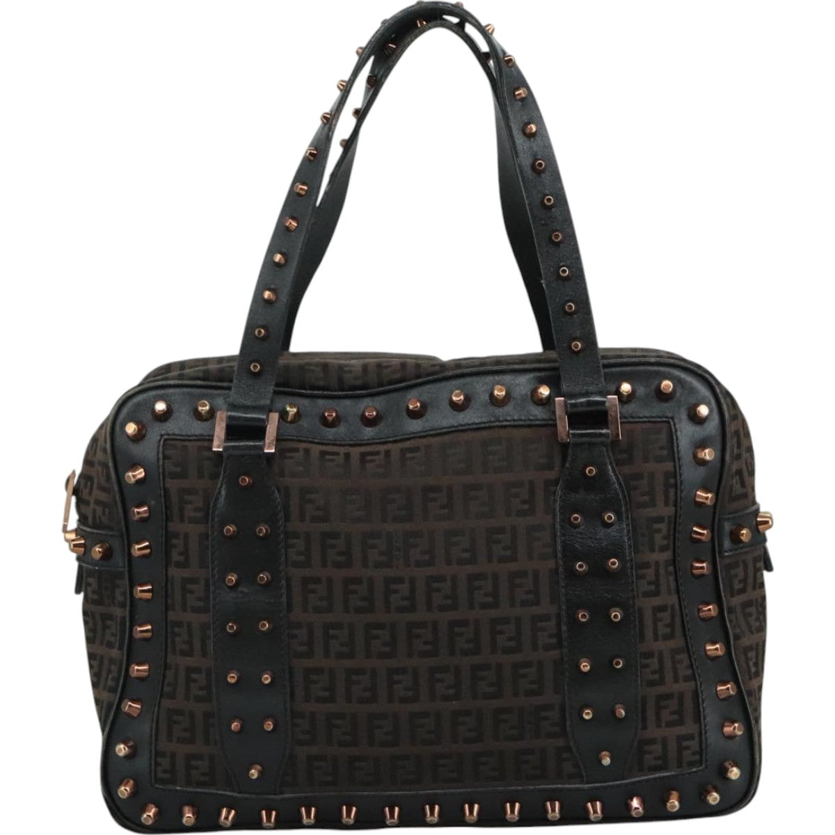 FENDI Zucchino Canvas Hand Bag Black 111601