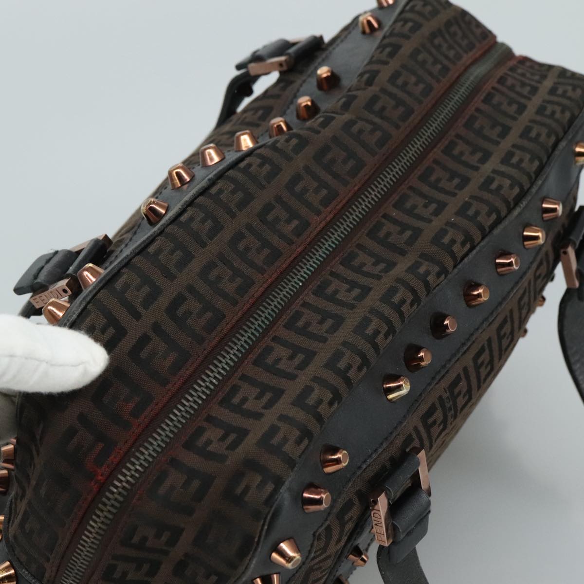 FENDI Zucchino Canvas Hand Bag Black 111601