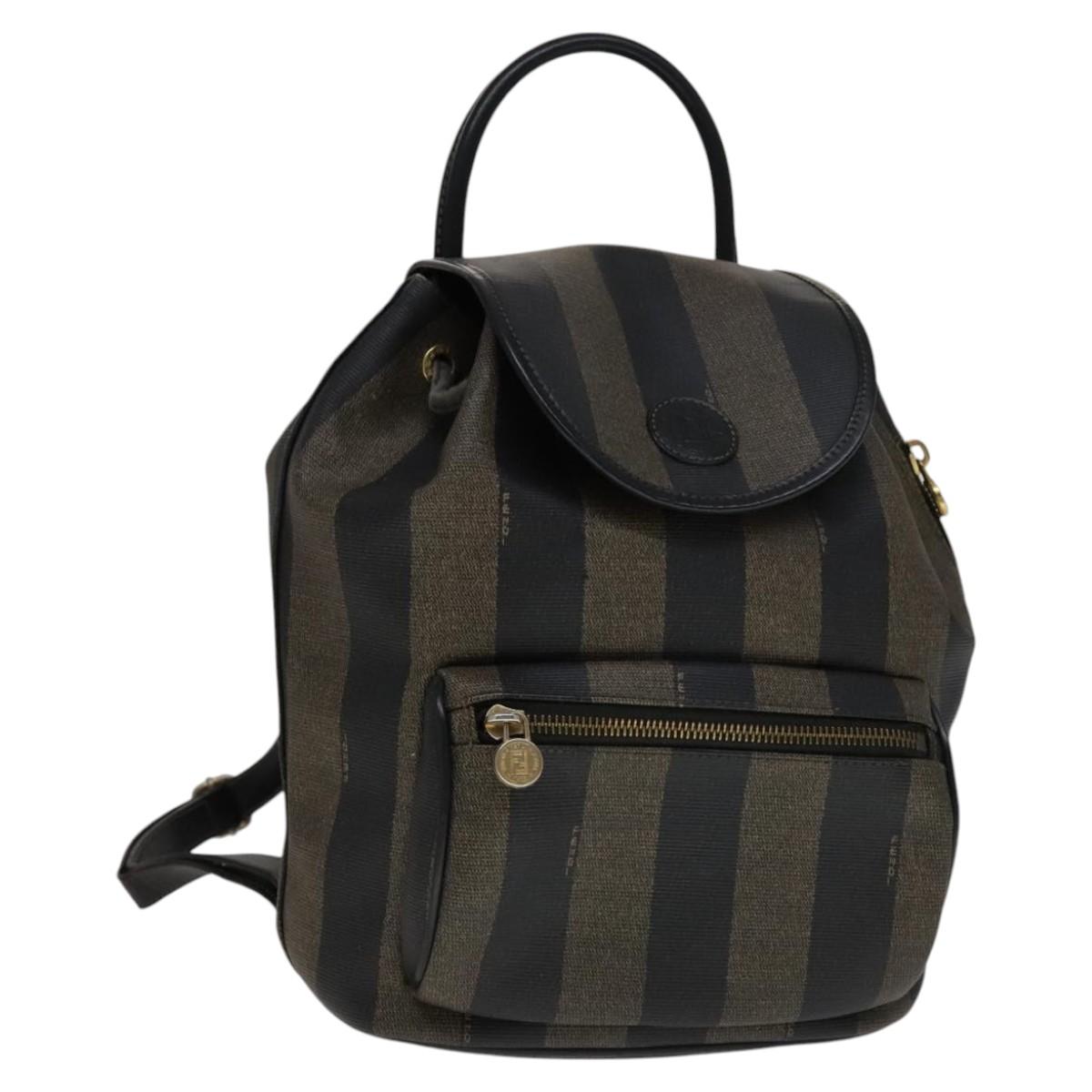 FENDI Pecan Canvas Backpack Brown Black gold 111604