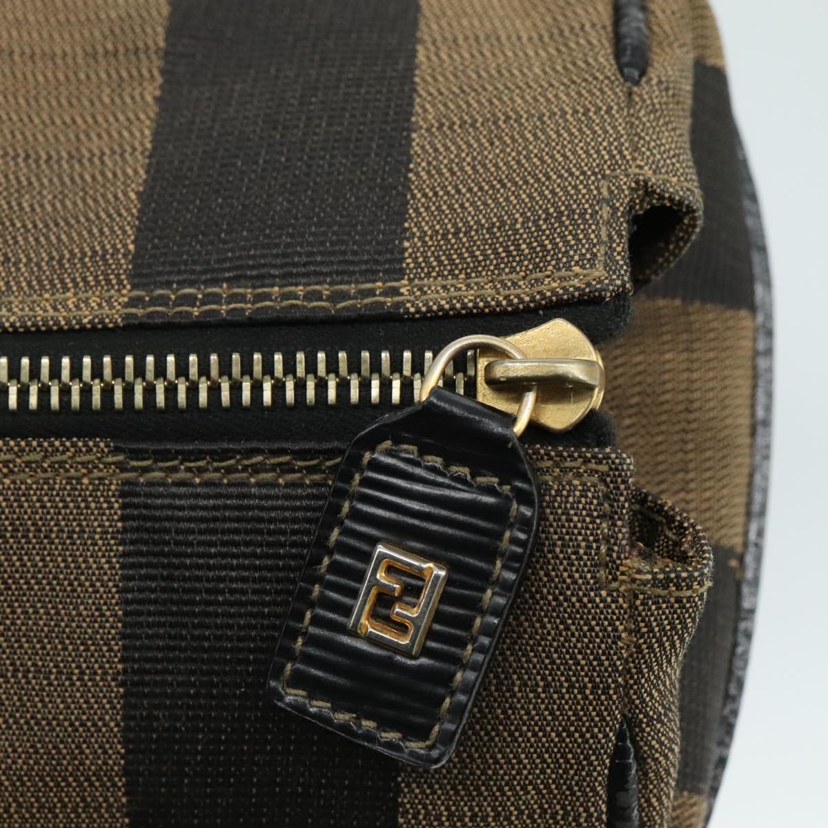 FENDI Pecan Canvas Hand Bag 2way Brown Black gold 111719