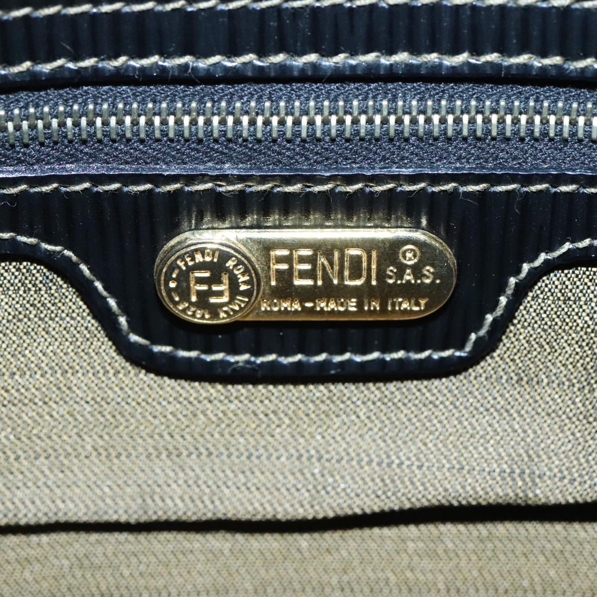 FENDI Pecan Canvas Hand Bag 2way Brown Black gold 111719