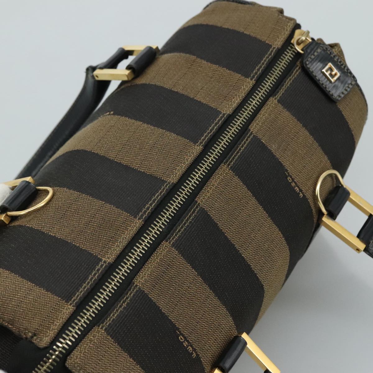 FENDI Pecan Canvas Hand Bag 2way Brown Black gold 111719