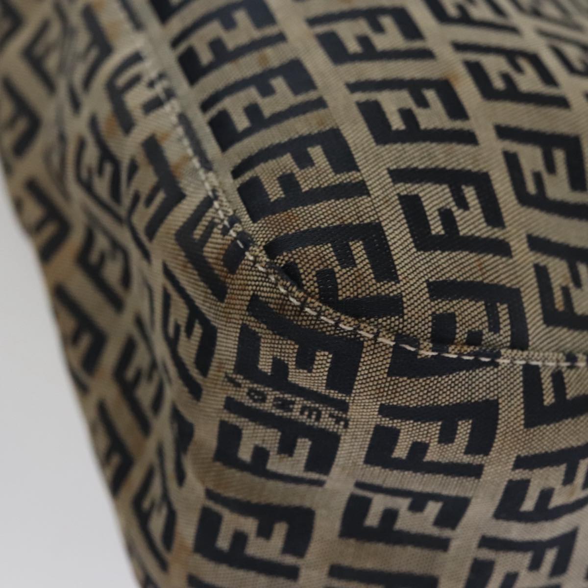 FENDI Zucchino Canvas Mamma Baguette Shoulder Bag Navy Silver 111785