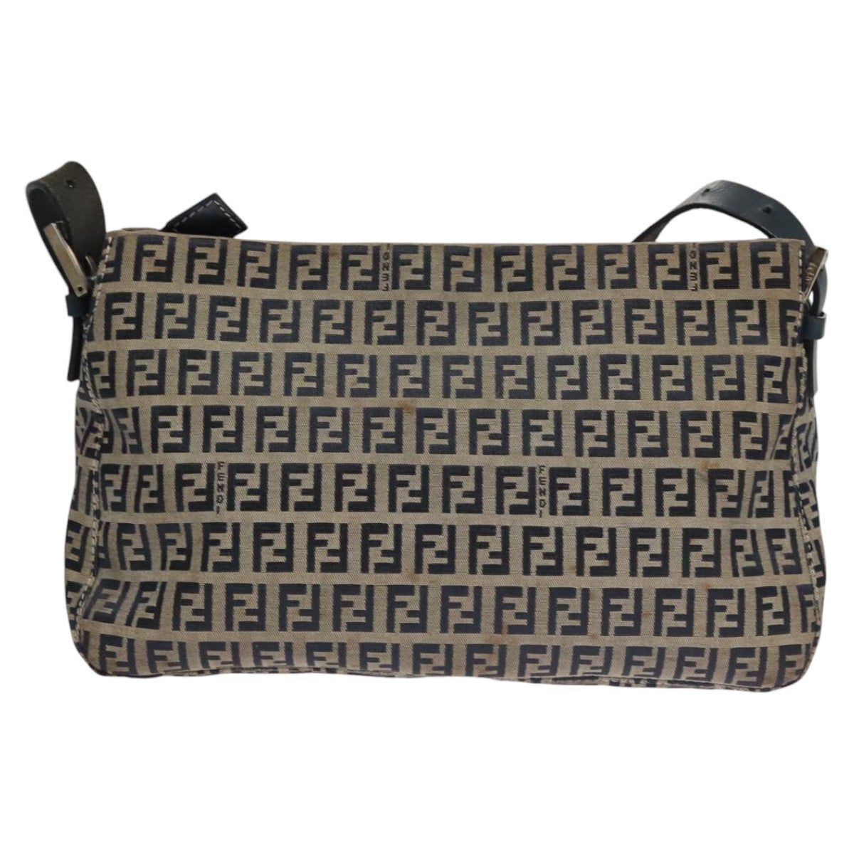 FENDI Zucchino Canvas Mamma Baguette Shoulder Bag Navy Silver 111785